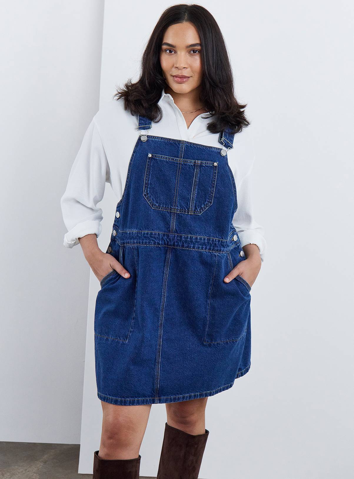 SIMPLY BE Denim Mini Dunagree Dress 14 - Image 3